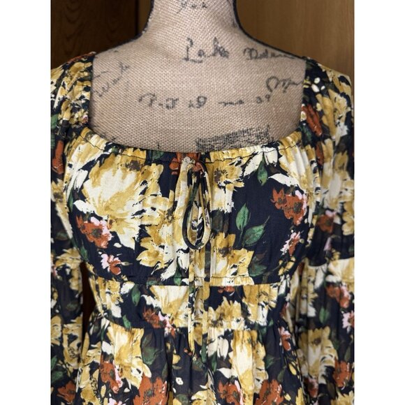 Womens Mesh Crop Top Floral Babydoll Coquette Y2k Fairy Goth Flare Sleeve XS - Picture 8 of 11